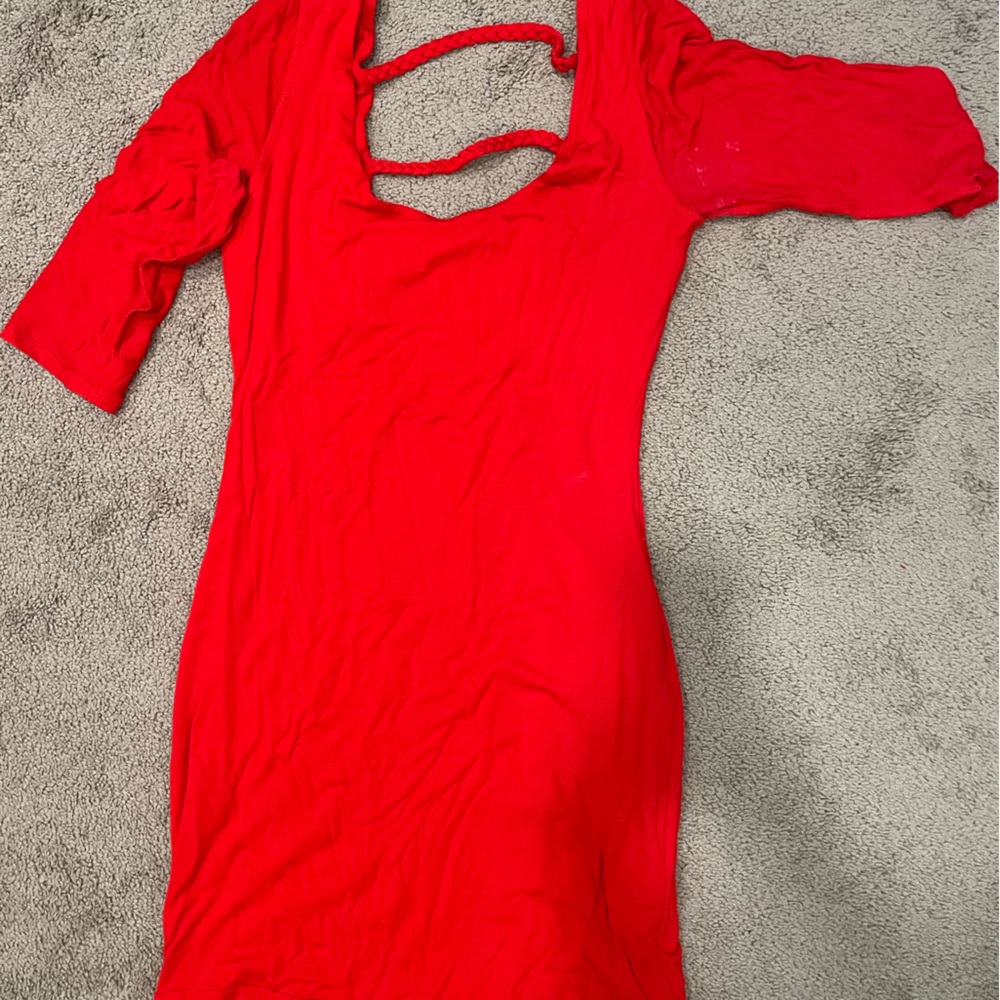 Saprano Red fitted dress. Size medium. 3/4 length sleeves